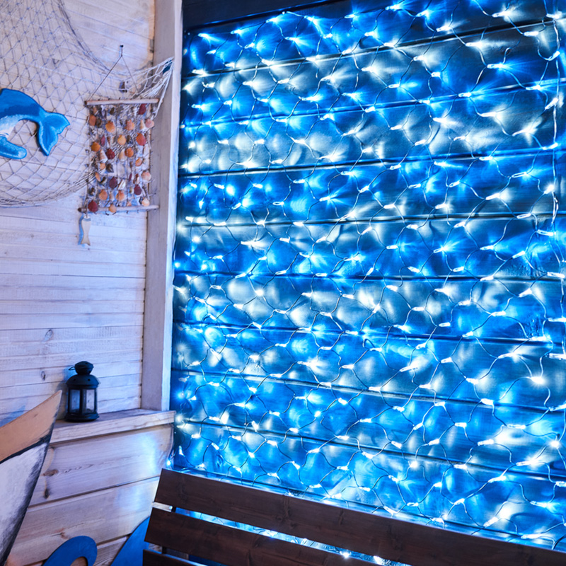 Качественная картинка Cветодиодная cеть NEON-NIGHT 2х1,5м БЕЛЫЙ/СИНИЙ черный ПВХ IP65 динамика 230В