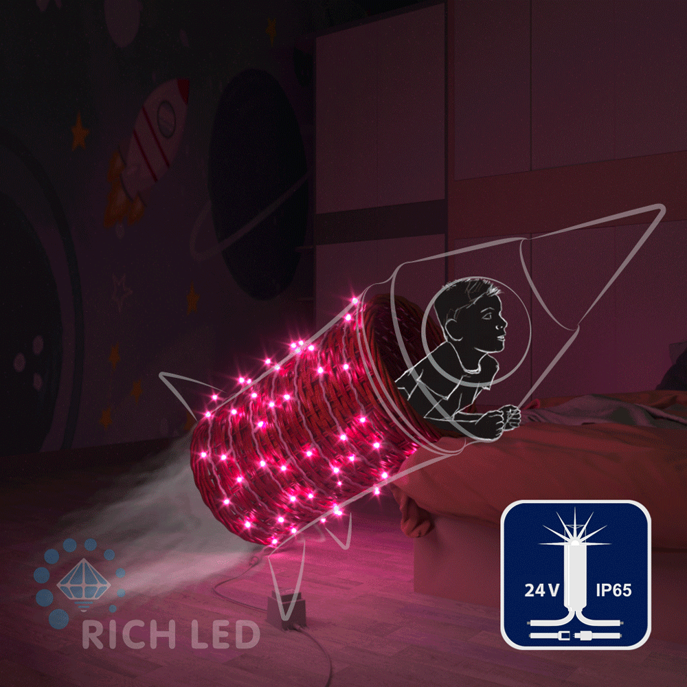 Светодиодные гирлянды RichLed Нить 10 м, 24 В, мерцание, IP65, герм. колп, белый провод, розовый Качественная картинка Светодиодные гирлянды RichLed Нить 10 м, 24 В, мерцание, IP65, герм. колп, белый провод, розовый