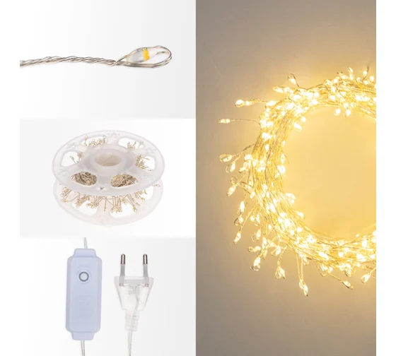 Качественная картинка Светодиодная гирлянда Роса фейерверк Neon-Night, 10м, 250 LED, ПВХ, IP20, контроллер, теп.белый