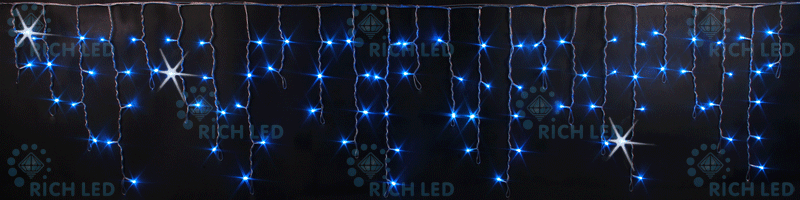 Качественная картинка Светодиодная бахрома RichLed 3*0,5 м, 220 В, мерцание, цвет синий, IP54, прозрачный провод