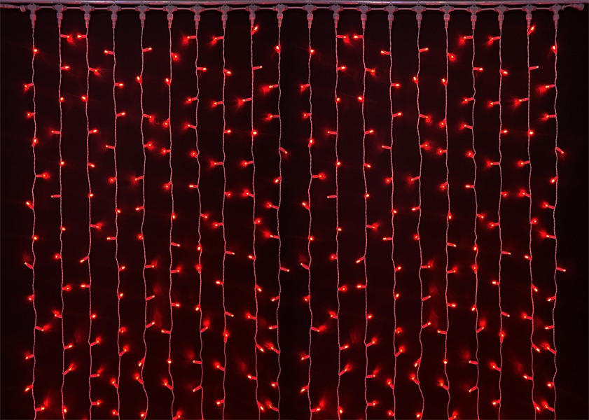 Качественная картинка Светодиодный занавес RichLed, 2*1,5м, облег.прозр.пров, 220 В, пост.свеч, IP 65, герм.колп., красный