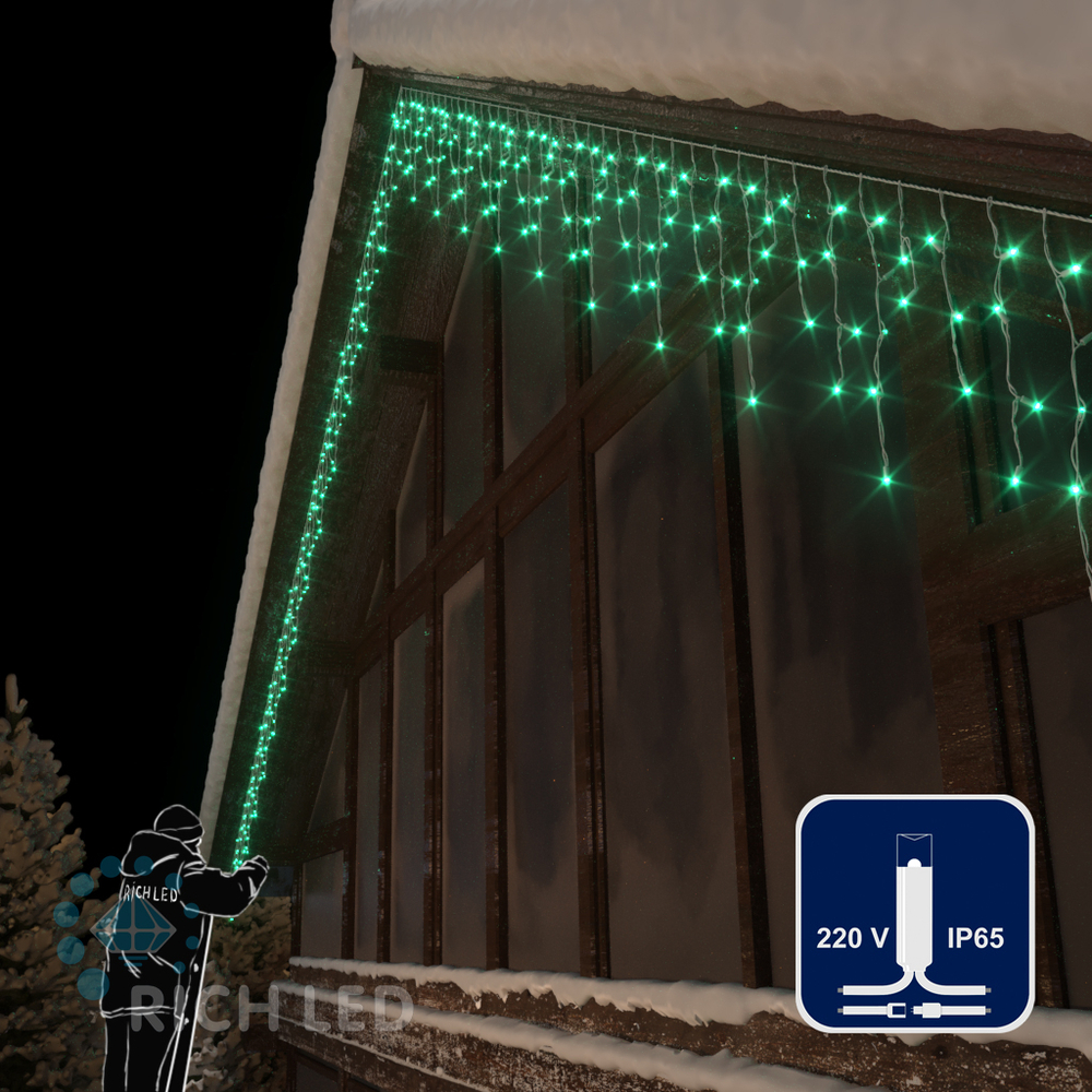 Качественная картинка Светодиодная бахрома Rich LED 3*0.5 м, 220 В, пост. свечение, цвет зеленый, IP 65, герм колпачок