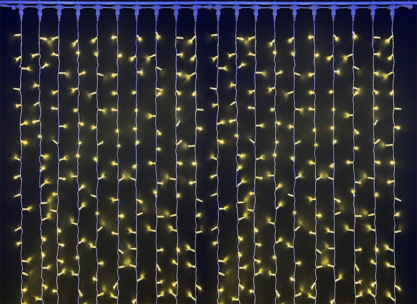 Качественная картинка Светодиодный занавес RichLed, 2*1,5м, облег.прозр.пров, 220 В, пост.свеч, IP 65, герм.колп., т.белый