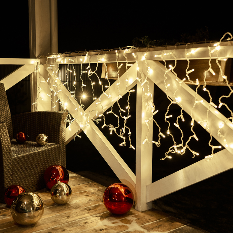 Качественная картинка Светодиодный занавес NEON-NIGHT 2х0,8м ТЕПЛЫЙ БЕЛЫЙ, прозрачный ПВХ, IP65, мерцание, 230В