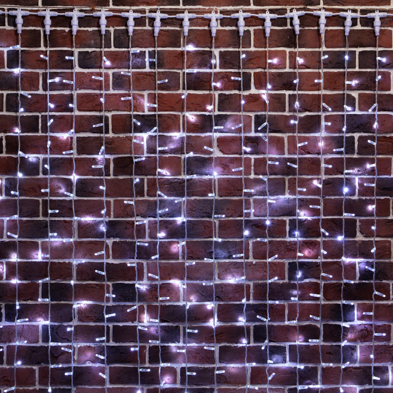 Качественная картинка Светодиодный занавес NEON-NIGHT 2х9м БЕЛЫЙ, прозрачный ПВХ, IP65, постоянное свечение, 230В