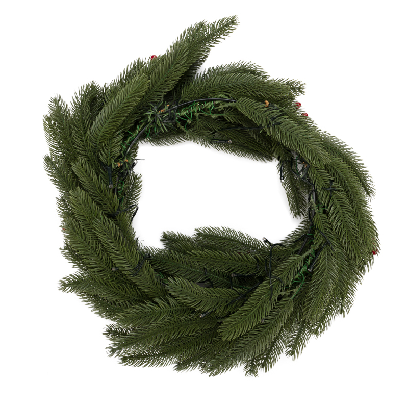 Качественная картинка Еловый венок с ягодами и гирляндой NEON-NIGHT Ø 45 см, 20 LED, 2 х АА, литой, теплое белое свечение