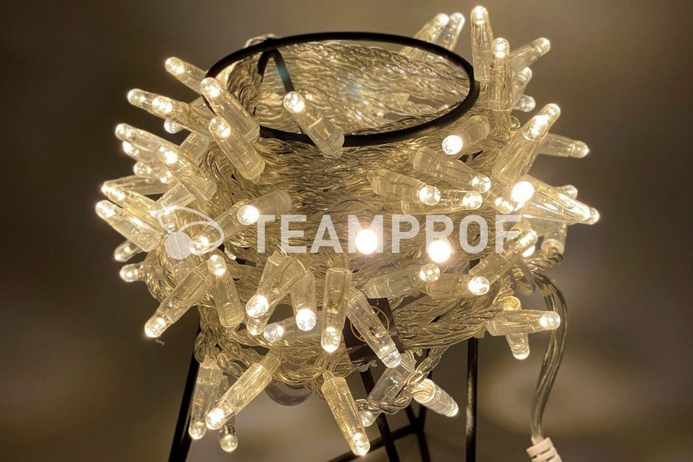 Качественная картинка Светодиодная гирлянда нить Teamprof, 10м, 100 LED, 24В, статика, прозр. провод, герм.колп, т. белая