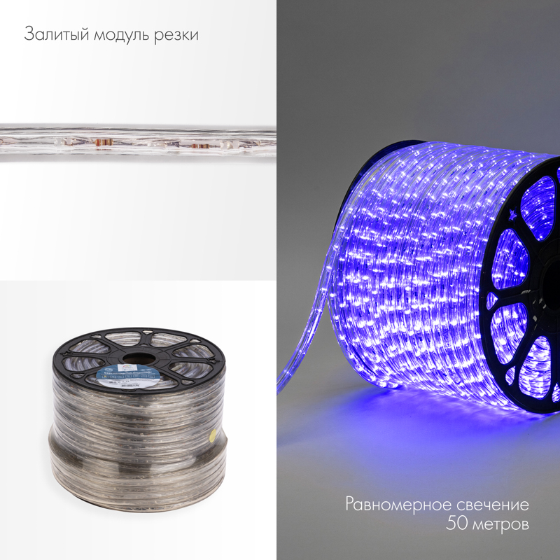 Качественная картинка Дюралайт NEON-NIGHT трехжильный 230В 13мм 24 LED/м СИНИЙ динамика Эконом