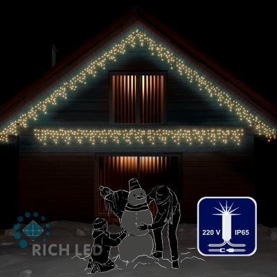 Светодиодная бахрома Rich LED, 3*0.5 м, колпачок IP65, мерцание, т.белая, прозр. провод