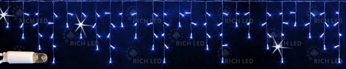 Качественная картинка Светодиодная бахрома RichLed 3*0,5 м, 220 В, мерцание, резин, IP 65, герм. колпачок, цвет синий