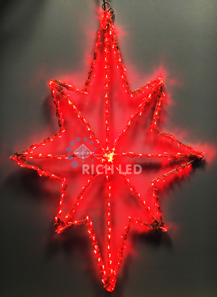 Качественная картинка Светодиодная звезда, 220 В, 40 см, постоянное свечение, красный цвет