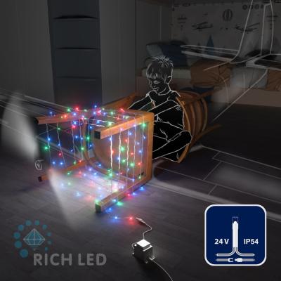 Светодиодные гирлянды RichLed Нить 10 м, 24 В, пост.свеч, прозр.провод, цвет мульти