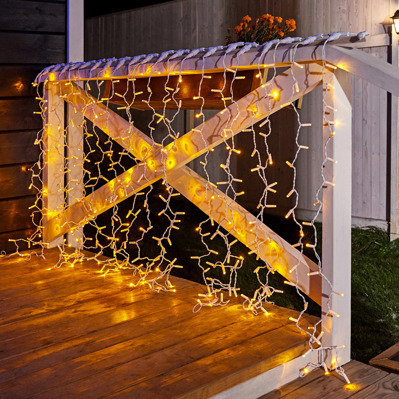 Качественная картинка Светодиодный занавес NEON-NIGHT 2х1,5м ЖЕЛТЫЙ, белый ПВХ, IP65, постоянное свечение, 230В