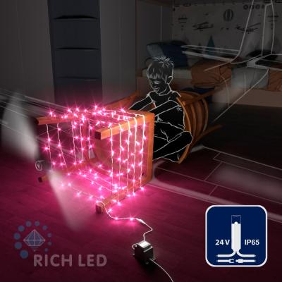 Светодиодные гирлянды RichLed Нить 10 м, 24 В, пост.свеч, IP 65, герм. колп, белый провод, розовый Светодиодные гирлянды RichLed Нить 10 м, 24 В, пост.свеч, IP 65, герм. колп, белый провод, розовый