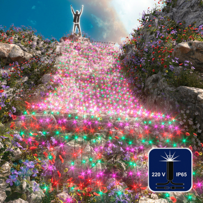 Светодиодный занавес RichLed, 2*9 м, 220 В, мерцание, IP65, герм.колп., черн.пров, красн, зелен, роз