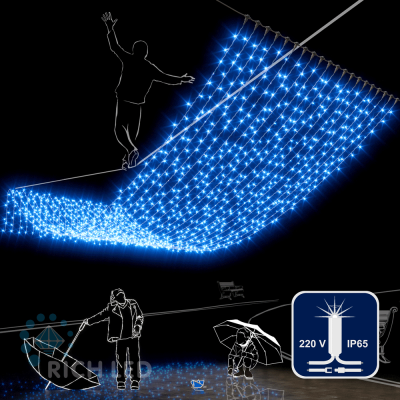 Светодиодный занавес RichLed, 2*6 м, 220 В, мерцание, IP 65, герметичный колпачок, цвет синий