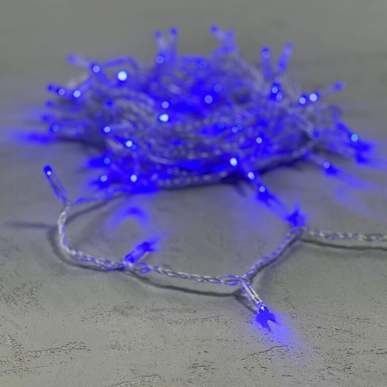 Качественная картинка Светодиодная нить с колпач. Laitcom, 10 м, 220В, IP65, 100 led, прозрачный провод, синий