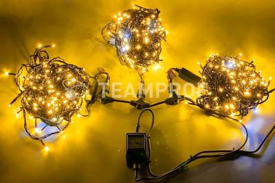 Светодиодная гирлянда спайдер Teamprof, 3 нити по 20м, мерцание, черный провод, желтая
