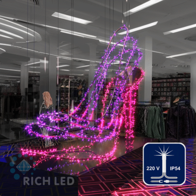 Светодиодные гирлянды RichLed Нить 10 м, 220 В, мерц, IP54, прозр.провод, цвет фиолетовый