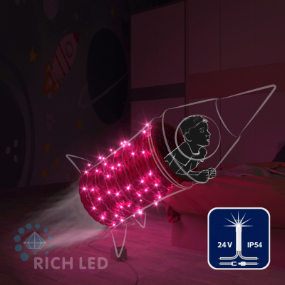 Светодиодные гирлянды RichLed Нить 10 м, 24 В, мерцание, прозр.провод, цвет розовый