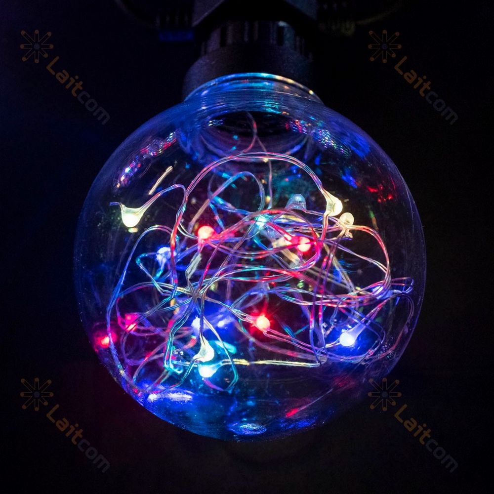 Качественная картинка Светодиодная гирлянда Laitcom, 5м, 10 led, IP44, 24V, 100 мм, прозрачная колба, роса, RGB