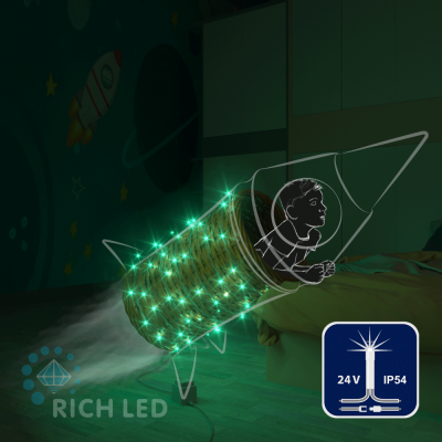 Светодиодные гирлянды RichLed Нить 10 м, 24 В, мерц, прозр.провод, цвет зеленый