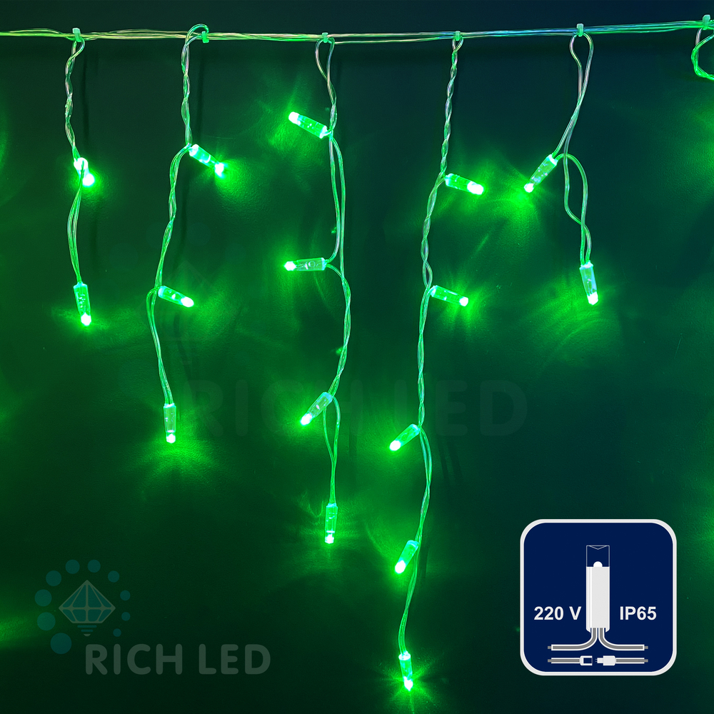 Качественная картинка Светодиодная бахрома Rich LED 3*0.5 м, 220 В, пост. свечение, цвет зеленый, IP 65, герм колпачок