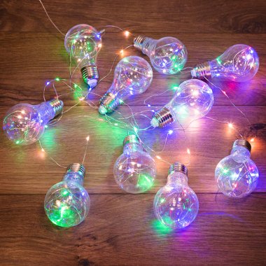 Гирлянда светодиодная Ретро-лампы Neon-Night 3 м, прозрач.ПВХ, IP 20, 100 LED, мульти, 3 х АА (нет)