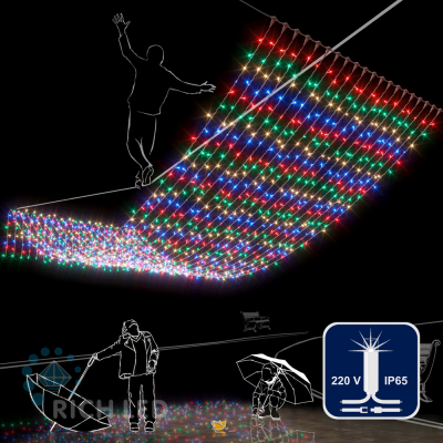 Светодиодный занавес RichLed, 2*6 м, 220 В, мерцание, IP 65, герметичный колпачок, мульти цвет Светодиодный занавес RichLed, 2*6 м, 220 В, мерцание, IP 65, герметичный колпачок, мульти цвет
