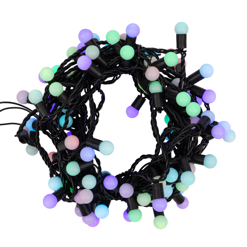 Качественная картинка Гирлянда светодиодная Мультишарики Ø17,5мм 10м RGB черный ПВХ IP65 медленная смена цвета 230В