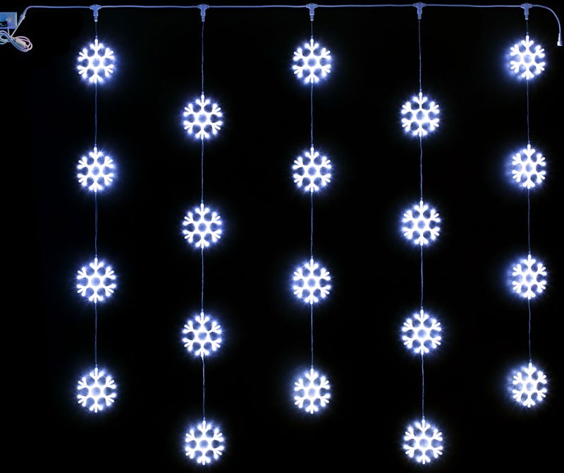 Качественная картинка Светодиодный узорный занавес Rich LED Снежинки, 2*2, IP54, цвет белый