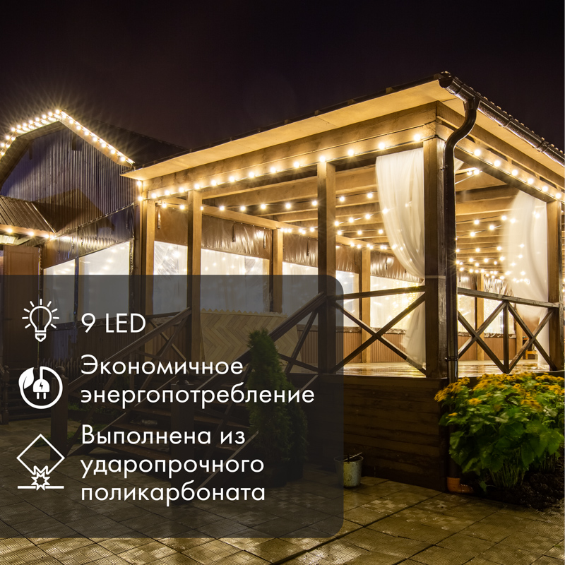 Качественная картинка Лампа светодиодная, диаметр 50мм, E27, 9 LED, 1Вт, БЕЛЫЙ, прозрачная колба, 230В NEON-NIGHT