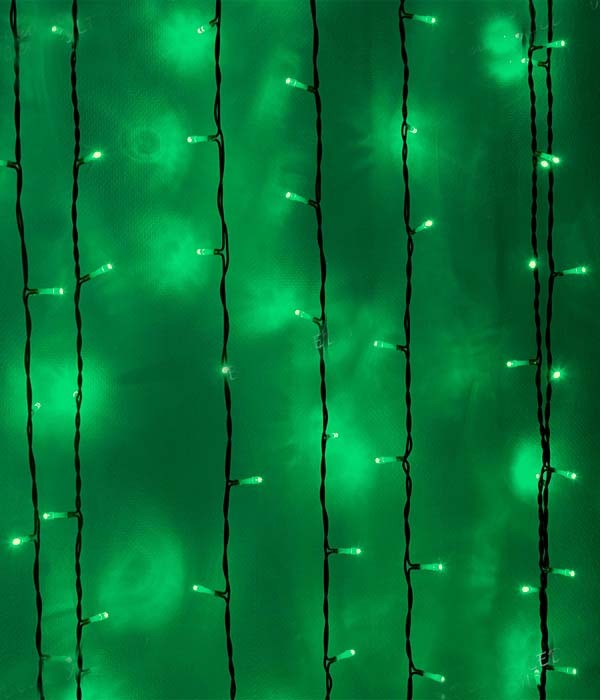 Качественная картинка 01-090 Светодиодный занавес Laitcom, 1x6м, 600 LED, IP44, прозр. провод, зеленый