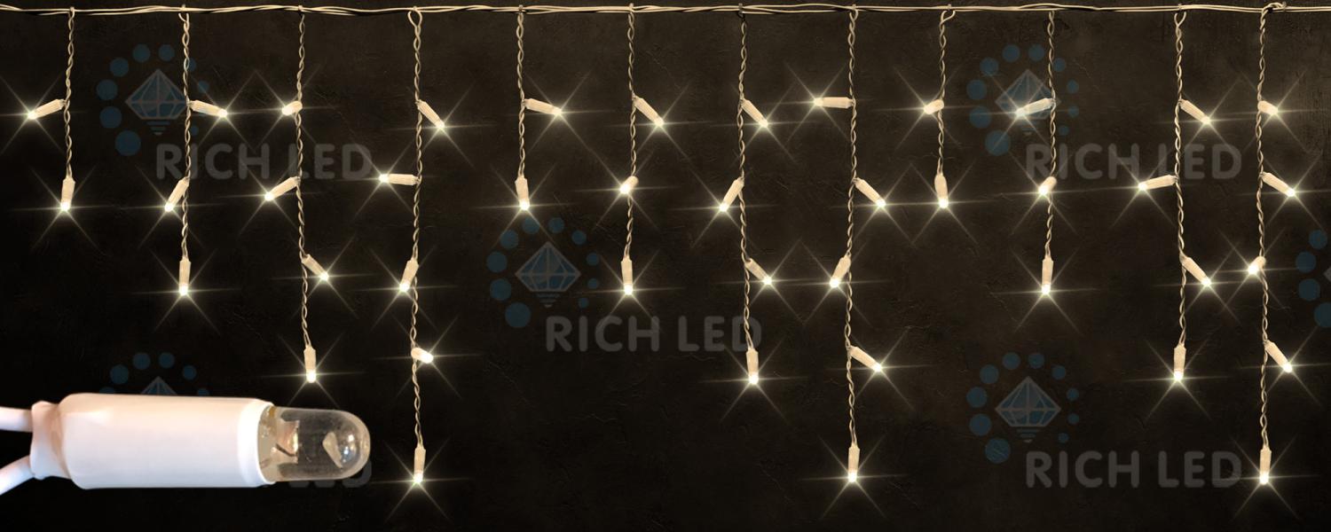 Качественная картинка Светодиодная бахрома Rich LED 3*0,5 м, 220 В, пост. свечение, резин., IP 65, герм. колп., т. белый