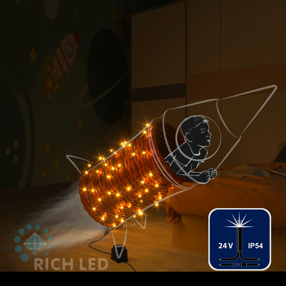 Качественная картинка Светодиодные гирлянды RichLed Нить 10 м, 24 В, мерц, черный провод, цвет желтый