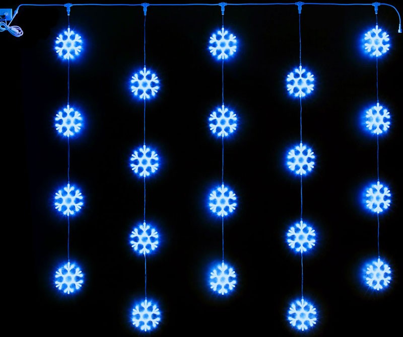 Светодиодный узорный занавес Rich LED Снежинки, 2*2, IP54, цвет синий Качественная картинка Светодиодный узорный занавес Rich LED Снежинки, 2*2, IP54, цвет синий