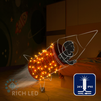 Светодиодные гирлянды RichLed Нить 10 м, 24 В, мерц, IP65, герм. колп, белый провод,  желтый