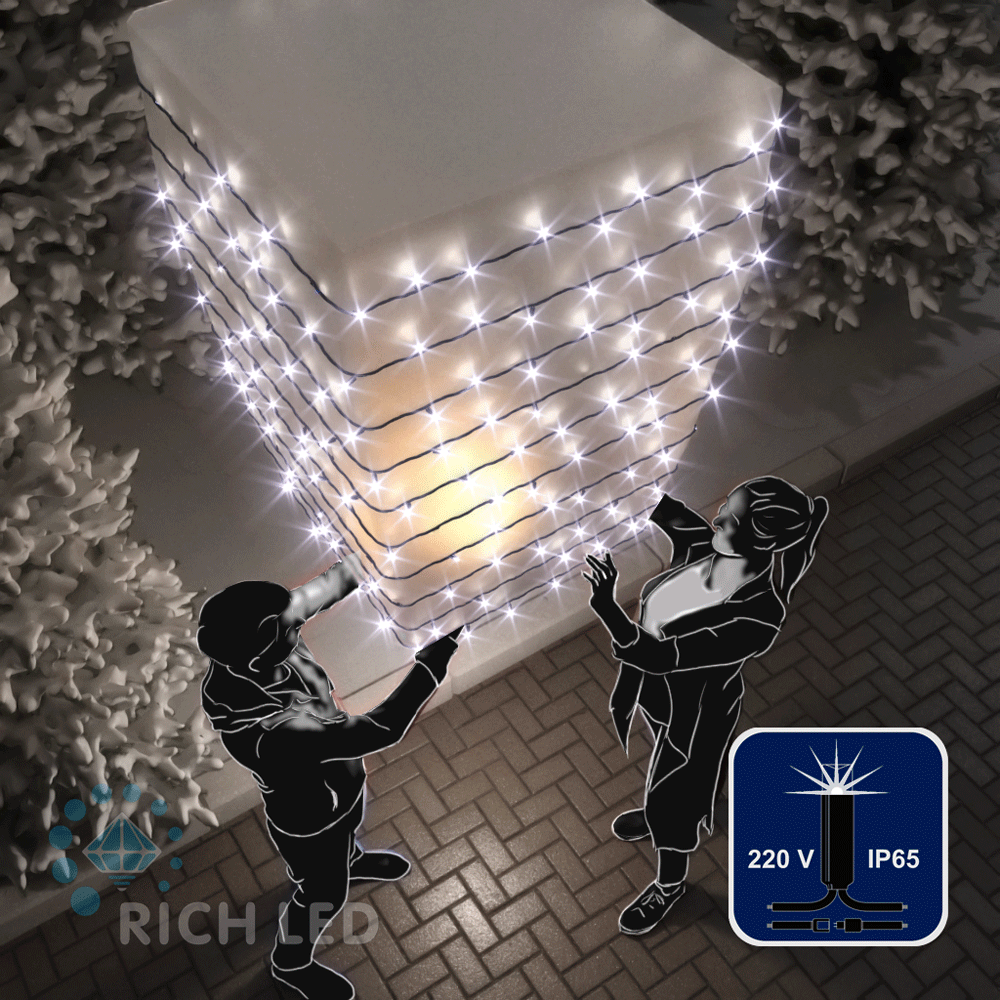 Светодиодные гирлянды RichLed Нить 10 м, 220 В, мерц, IP 65, герм. колп, черн.провод, цвет белый Качественная картинка Светодиодные гирлянды RichLed Нить 10 м, 220 В, мерц, IP 65, герм. колп, черн.провод, цвет белый