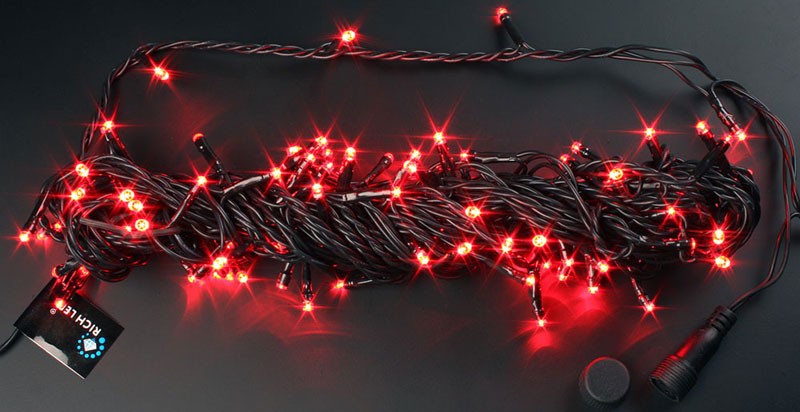 Качественная картинка Светодиодные гирлянды RichLed Нить 10 м, 24 В, мерцание, черн.провод, цвет красный
