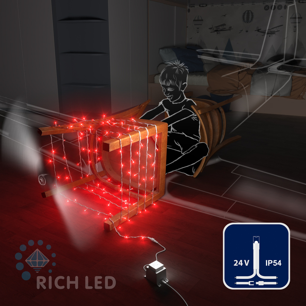 Качественная картинка Светодиодные гирлянды RichLed Нить 10 м, 24 В, пост.свеч, белый провод, красный цвет