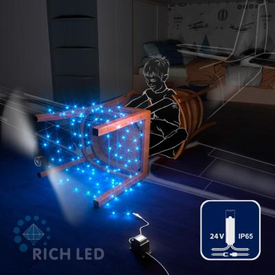 Светодиодные гирлянды RichLed Нить 10 м, 24 В, пост.свеч, IP 65, герм.колп, прозр.провод, синий Светодиодные гирлянды RichLed Нить 10 м, 24 В, пост.свеч, IP 65, герм.колп, прозр.провод, синий