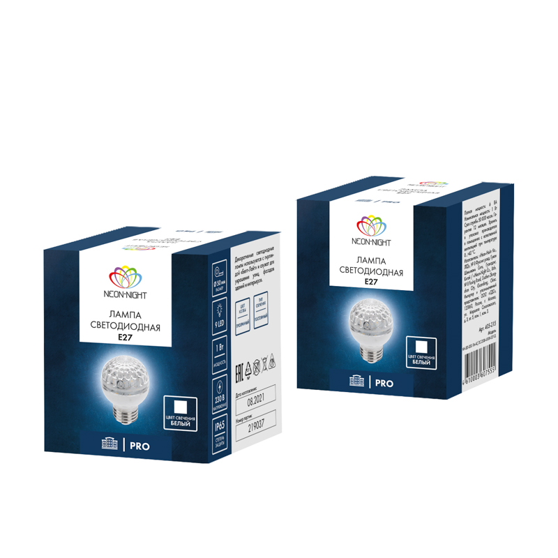 Качественная картинка Лампа светодиодная, диаметр 50мм, E27, 9 LED, 1Вт, БЕЛЫЙ, прозрачная колба, 230В NEON-NIGHT