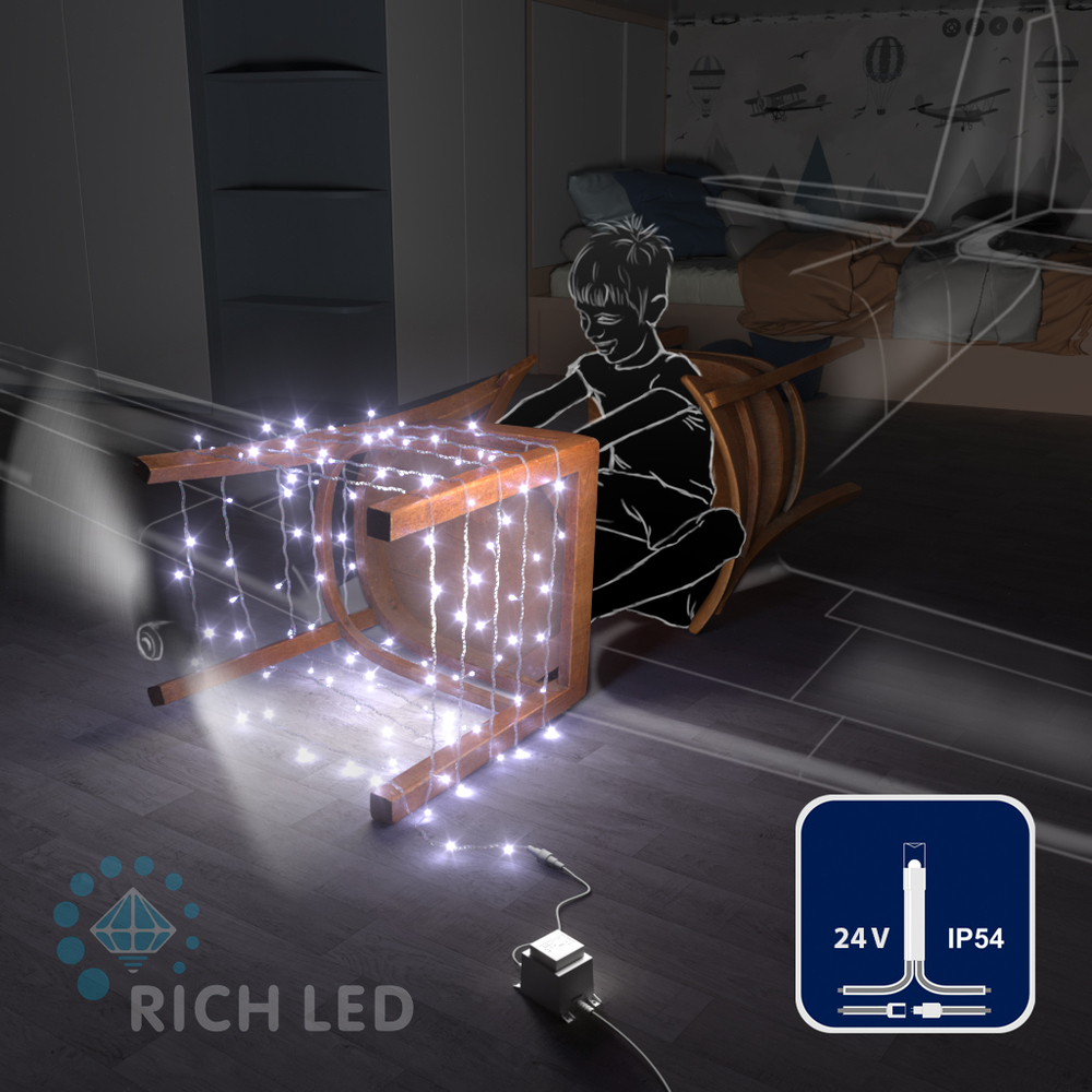 Качественная картинка Светодиодные гирлянды RichLed Нить 10 м, 24 В, пост.свеч, прозр.провод, цвет белый