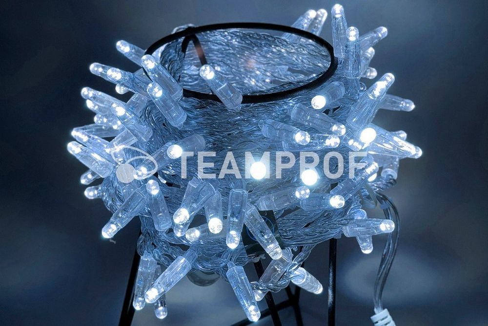 Качественная картинка Светодиодная гирлянда нить Teamprof, 10м, 100 LED, 24В, статика, прозр. провод, герм.колп., белая