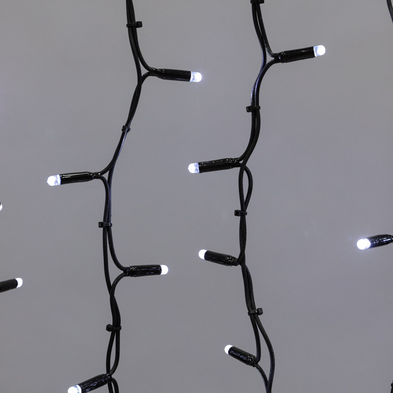 Качественная картинка Светодиодный занавес NEON-NIGHT 2х1,5м БЕЛЫЙ, черный КАУЧУК, IP67, постоянное свечение, 230В