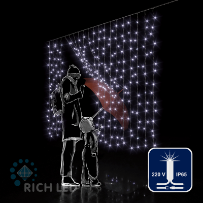 Светодиодный занавес RichLed 2*1,5 м облегченный, 220 В, мерцание, IP 65, герм. колпачок, цвет белый Светодиодный занавес RichLed 2*1,5 м облегченный, 220 В, мерцание, IP 65, герм. колпачок, цвет белый
