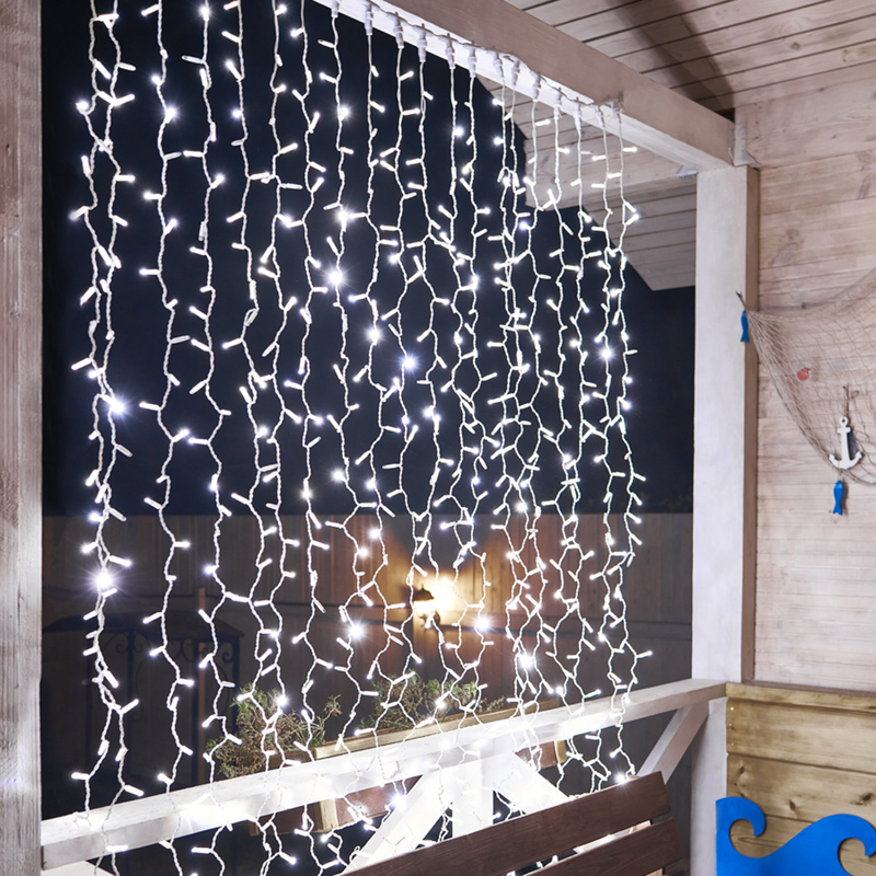 Качественная картинка Светодиодный занавес NEON-NIGHT 2х3м БЕЛЫЙ, белый ПВХ, IP65, мерцание, 230В