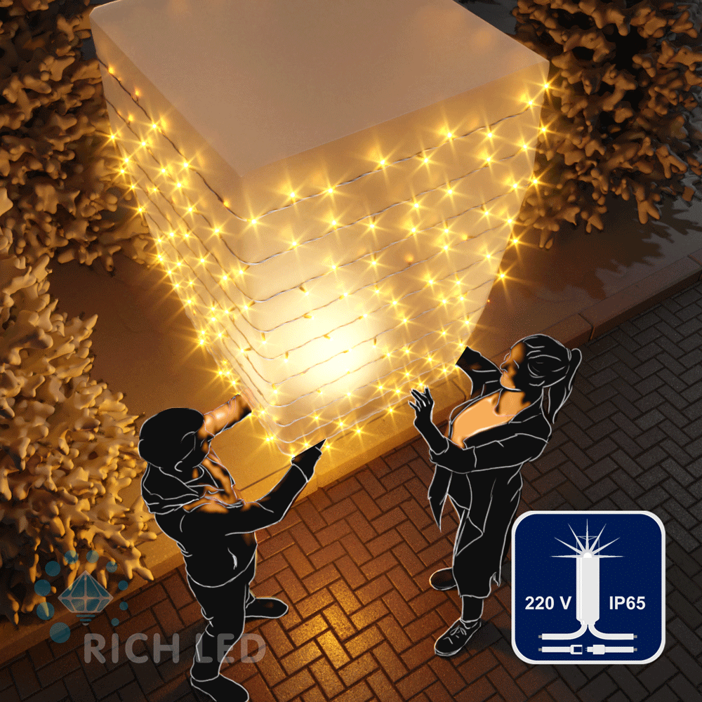 Светодиодные гирлянды RichLed Нить 10 м, 220 В, мерц, IP 65, герм. колп, белый провод, цвет желтый Качественная картинка Светодиодные гирлянды RichLed Нить 10 м, 220 В, мерц, IP 65, герм. колп, белый провод, цвет желтый