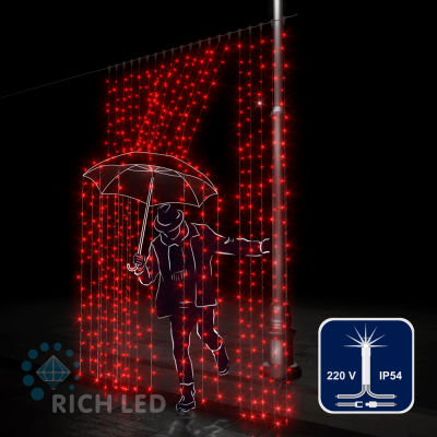 Светодиодный занавес RichLed, 2*3 м, 220 В, мерцание, IP54, цвет красный Светодиодный занавес RichLed, 2*3 м, 220 В, мерцание, IP54, цвет красный