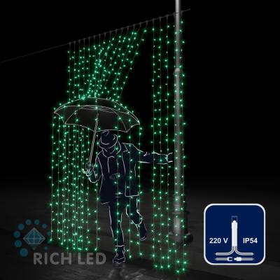 Светодиодный занавес RichLed, 2*3 м, 220 В, постоянное свечение, IP54, цвет зеленый Светодиодный занавес RichLed, 2*3 м, 220 В, постоянное свечение, IP54, цвет зеленый